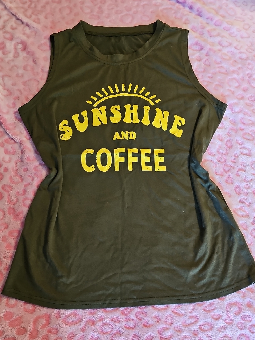 Sunshine and Coffee Olive Green Graphic Tank Top